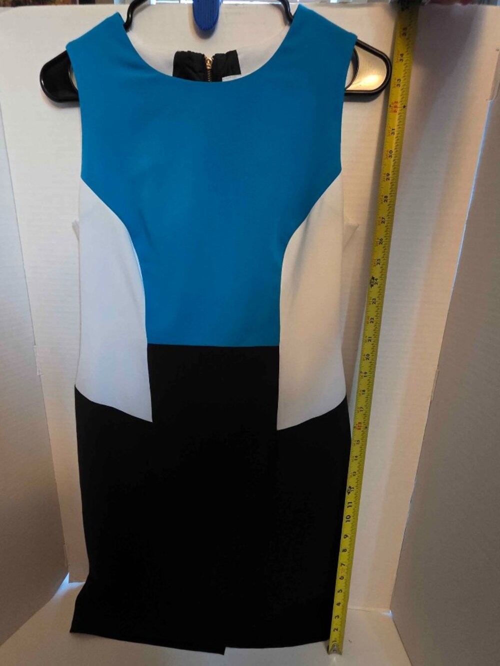 Calvin Klein Colorblock Sheath Dress Womens 8P Blue White Black Sleeveless